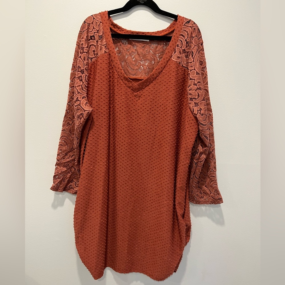 Reborn J plus size lace and Swiss dot red shirt